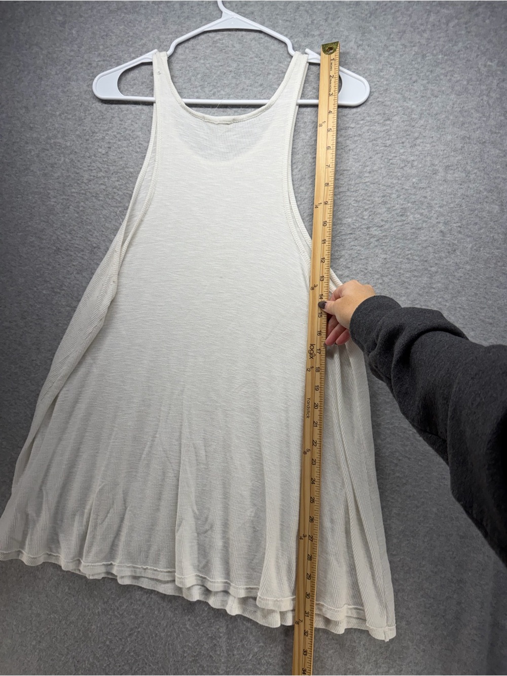 Women’s Cream Ribbed Racerback Swing Tank Top - Picture 5 of 6